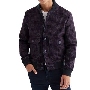 Express Check Plaid Wool-Blend Bomber Jacket Purple Size M